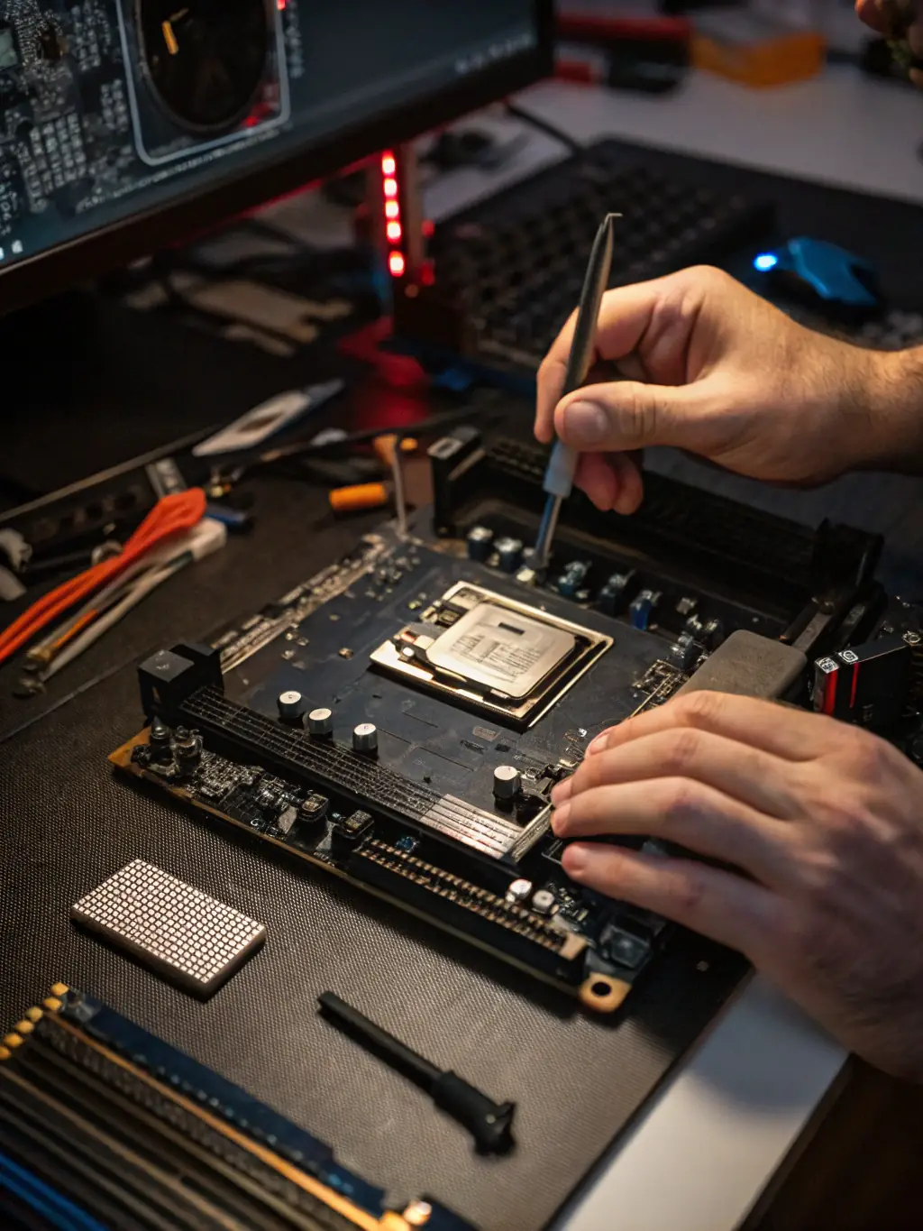 A visual representation of a system upgrade process, showing components being updated and optimized for better performance.